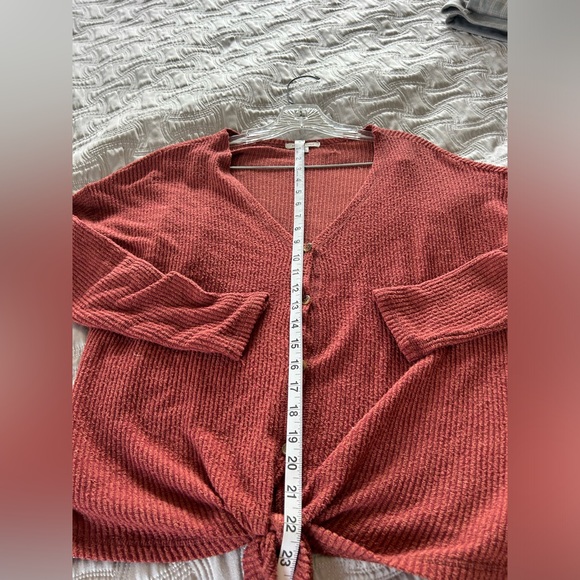 American Eagle Orange/Brown Waffle Long Sleeve Top with Front Knot Tie Womens S - Picture 3 of 5